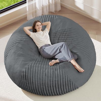 4FT Bean Bag Chairs Teardrop Bean Bag Chairs for Adults Beanbag Chair with Memory Foam Filled Soft Plush Leaf alongside Stripe Faux Fur Washable Cover for Dorm, Bedroom(Plush DGY)