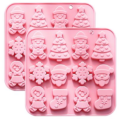 Christmas Silicone Candy Molds, 12-Cavity, Pink, Set of 2