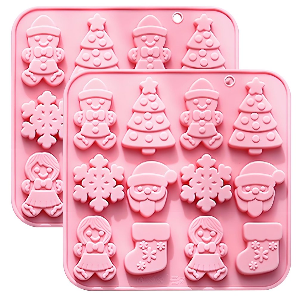 Christmas Silicone Candy Molds, 12-Cavity, Pink, Set of 2