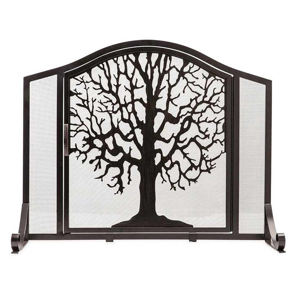Fireplace Screen Guard, Fireplace Screen Guard, Black Solid Wrought Iron Frame with Door, Free Standing Metal MeshGuard, for Living Room Bedroom Decor