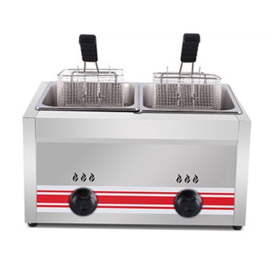 Gas Fryer Commercial Fryers Commercial Countertop Gas Fryer Stainless Steel Independent Temperature Control Even Heating with Basket/Splashproof Lid Fryer,Double Cylinder