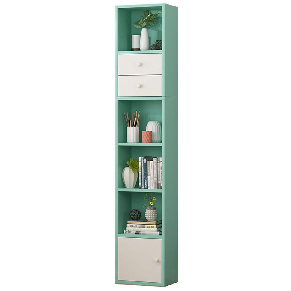 FENOKD 6 Layer Wooden Kids Book Storage Rack with Doors (Green 6 Layers)