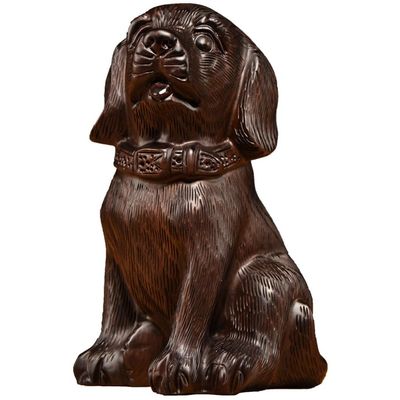 Chicken Bedroom Decor Wooden Dog Ornament Solid Wood Animal Carving Dog Home Wine Cabinet Decoration Mahogany Crafts Desk Decorations(11.81in)