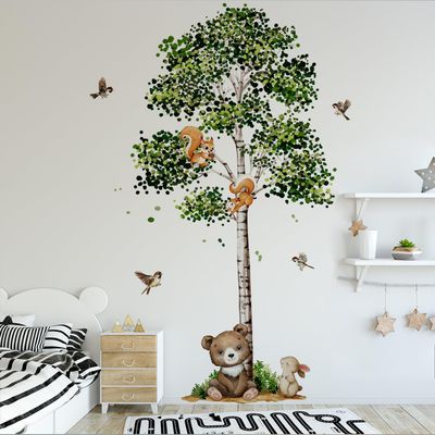 Birch Tree Wall Decals Bird Forest Wall Stickers Peel and Stick Wall Decal Living Room Baby Nursery Bedroom Kids Room Wall Decor (Birch Tree)