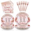 Grencian 96Pcs Rose Gold 11th Birthday Party Decorations, Serve 24 view 1