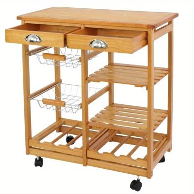 EHVYBDX Storage Rack Rolling Wood Kitchen Trolley Cart Dining Storage Drawers Stand Durable Trolley