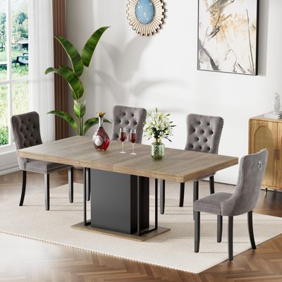 5-Piece Extendable Dining Table Set for 4,Modern 63''-79'' Expandable Kitchen Table with 4 Velvet Chairs, Thickened Wooden Table Dining Room, Kitchen, Office