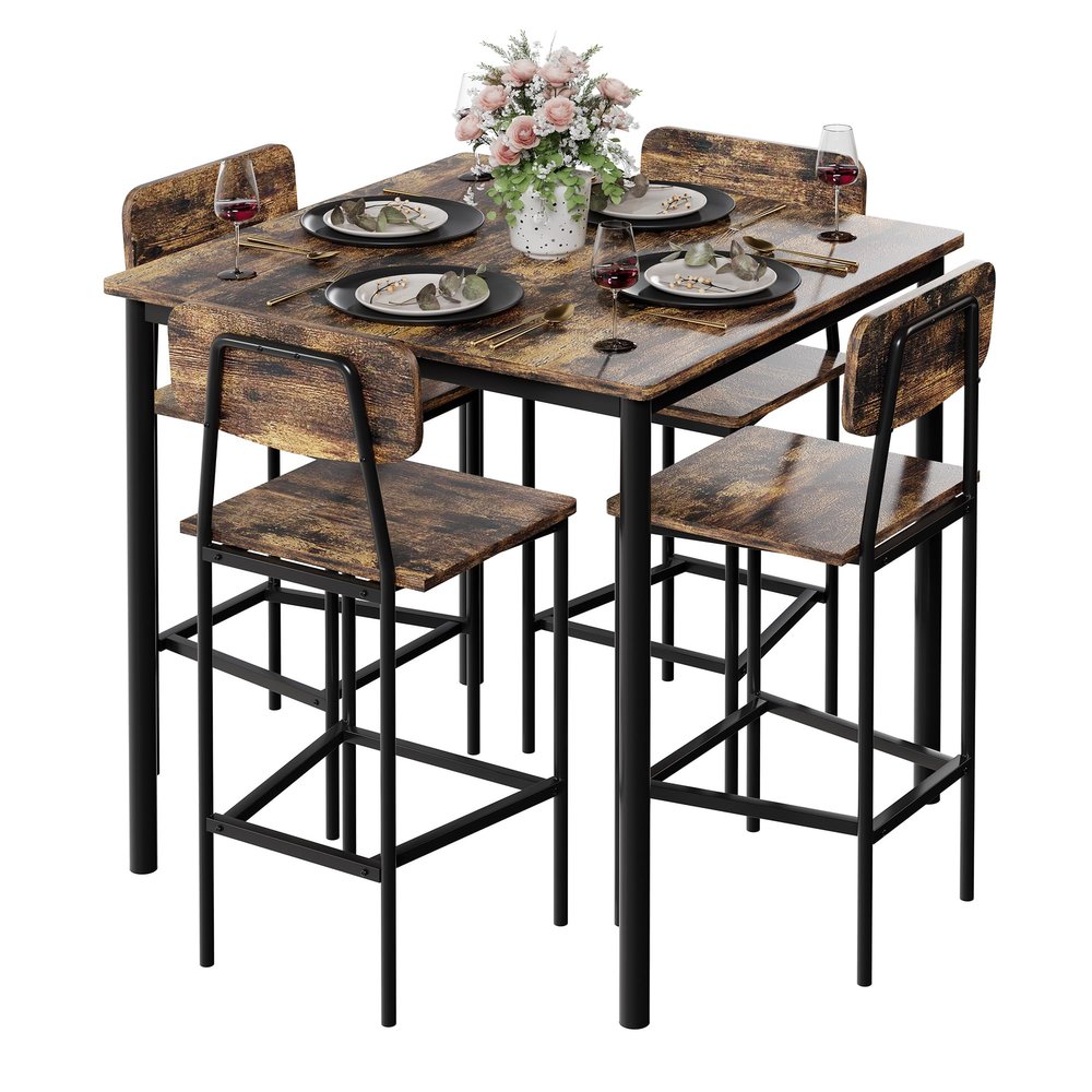 TJYGO Kitchen Table and Chairs of 4, 5 Piece Dining Table Set, Sturdy Industrial Space Saving Dinette Set for Pub, Family Dinners, Apartment, Rustic Brown