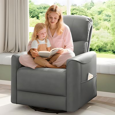 Welzona Power Swivel Rocker Recliner, 360 Swivel Nursery Rocking Chair, PU Leather Glider Rocking Recliner, Infinite Position Electric Chair for Adults with USB Port for Living Room, Dark Gray