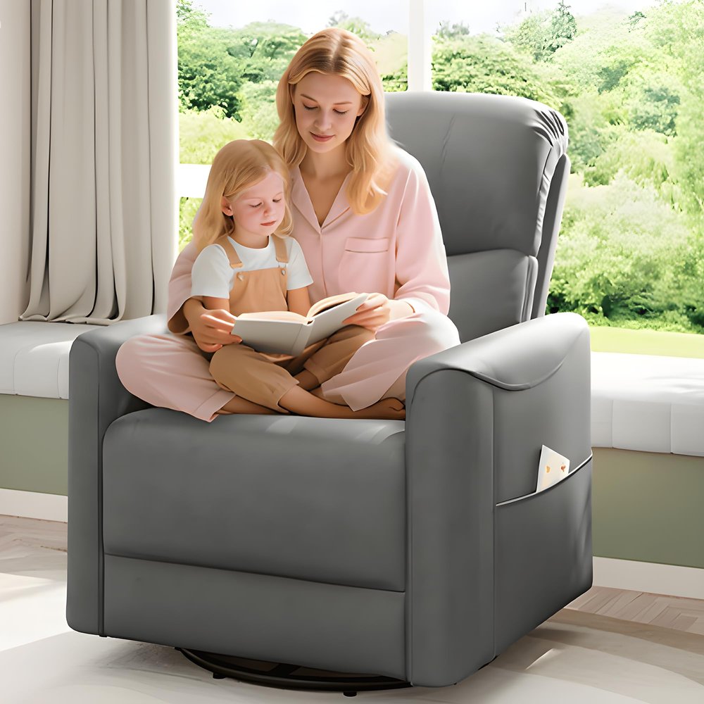 Welzona Power Swivel Rocker Recliner, 360 Swivel Nursery Rocking Chair, PU Leather Glider Rocking Recliner, Infinite Position Electric Chair for Adults with USB Port for Living Room, Dark Gray