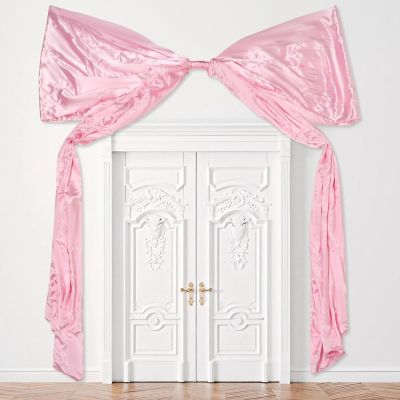 wkao Pink Satin Bow Decorations for Weddings, Birthdays & Parties, 100 X 70 in Large, Elegant Satin Fabric, Easy Setup, Reusable Bridal Supplies