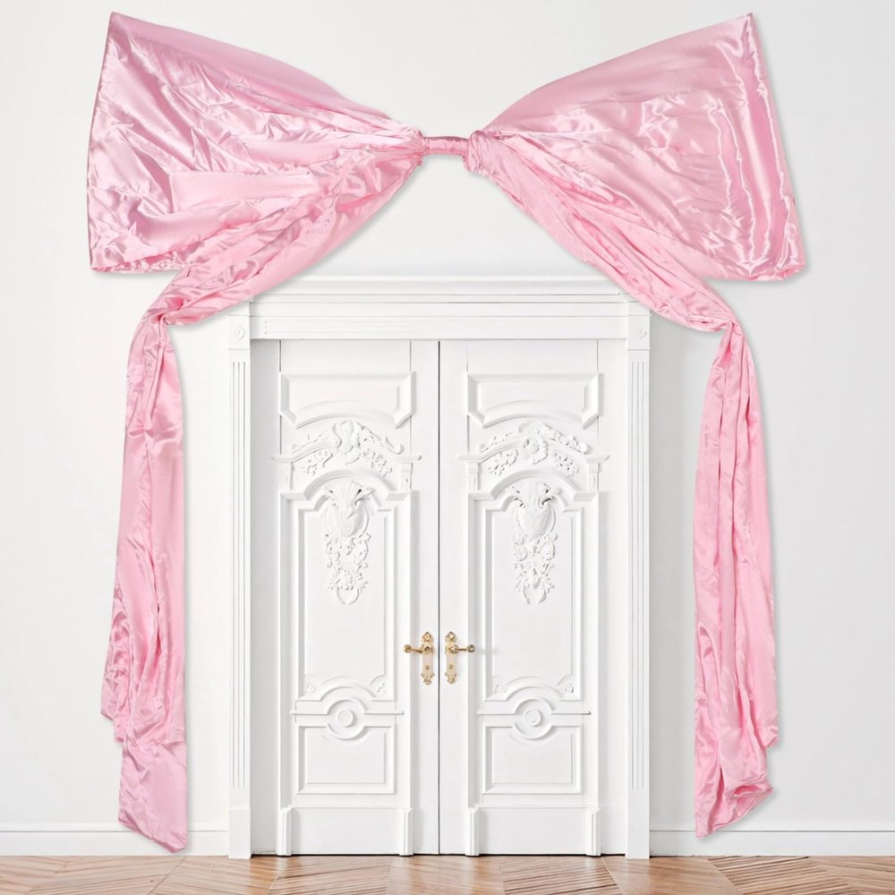wkao Pink Satin Bow Decorations for Weddings, Birthdays & Parties, 100 X 70 in Large, Elegant Satin Fabric, Easy Setup, Reusable Bridal Supplies