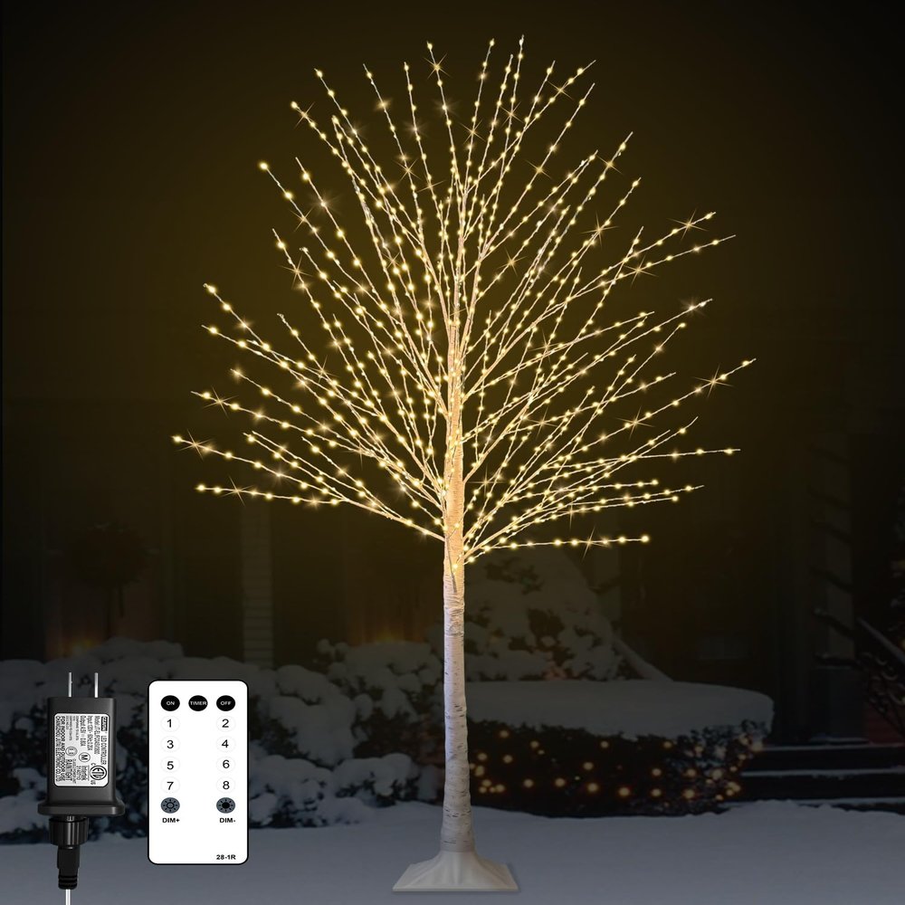 6FT Lighted Birch Tree, Birch Tree with 880 LED Lights, 8 Twinkling Modes and Timer, Dimmable, Twinkle Christmas Tree for Indoor Outdoor Home Party Garden Wedding Decorations
