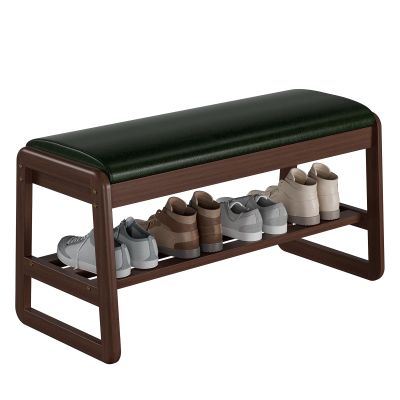 BESUFY Solid Wood Shoe Bench Entryway 2-Tier Wooden Shoe Rack with Lift-Up Cushion, Entrance Bench with Hidden Storage for Hallway Front Door Living Room Green