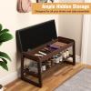 BESUFY Solid Wood Shoe Bench Entryway 2-Tier Wooden Shoe Rack with Lift-Up Cushion, Entrance Bench with Hidden Storage for Hallway Front Door Living Room Green view 3