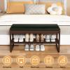 BESUFY Solid Wood Shoe Bench Entryway 2-Tier Wooden Shoe Rack with Lift-Up Cushion, Entrance Bench with Hidden Storage for Hallway Front Door Living Room Green view 4