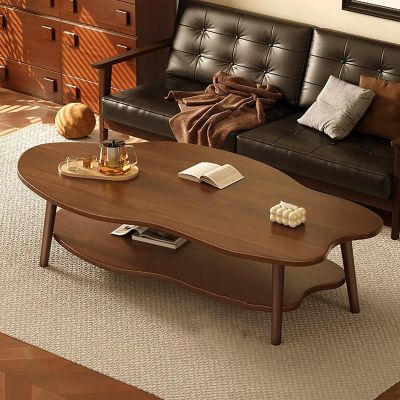 SUZEPER 2 Tier Cloud Shape Wooden Coffee Table,Modern Irregular Center Table with Storage,Simple End Tables with Sturdy Legs for Livingroom Bedroom(39.3" W x 19.6" D x 19.6" H, Walnut)