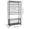 16-Tier Double-Sided Ribbon Holder Organizer Rack with Storage Basket & Wheels, Multifunctional Flower Wrapping Paper Display Stand for Craft Rooms, Flower Shops (Black, 31.5''W x 12.6''D x 59.06''H) view 4