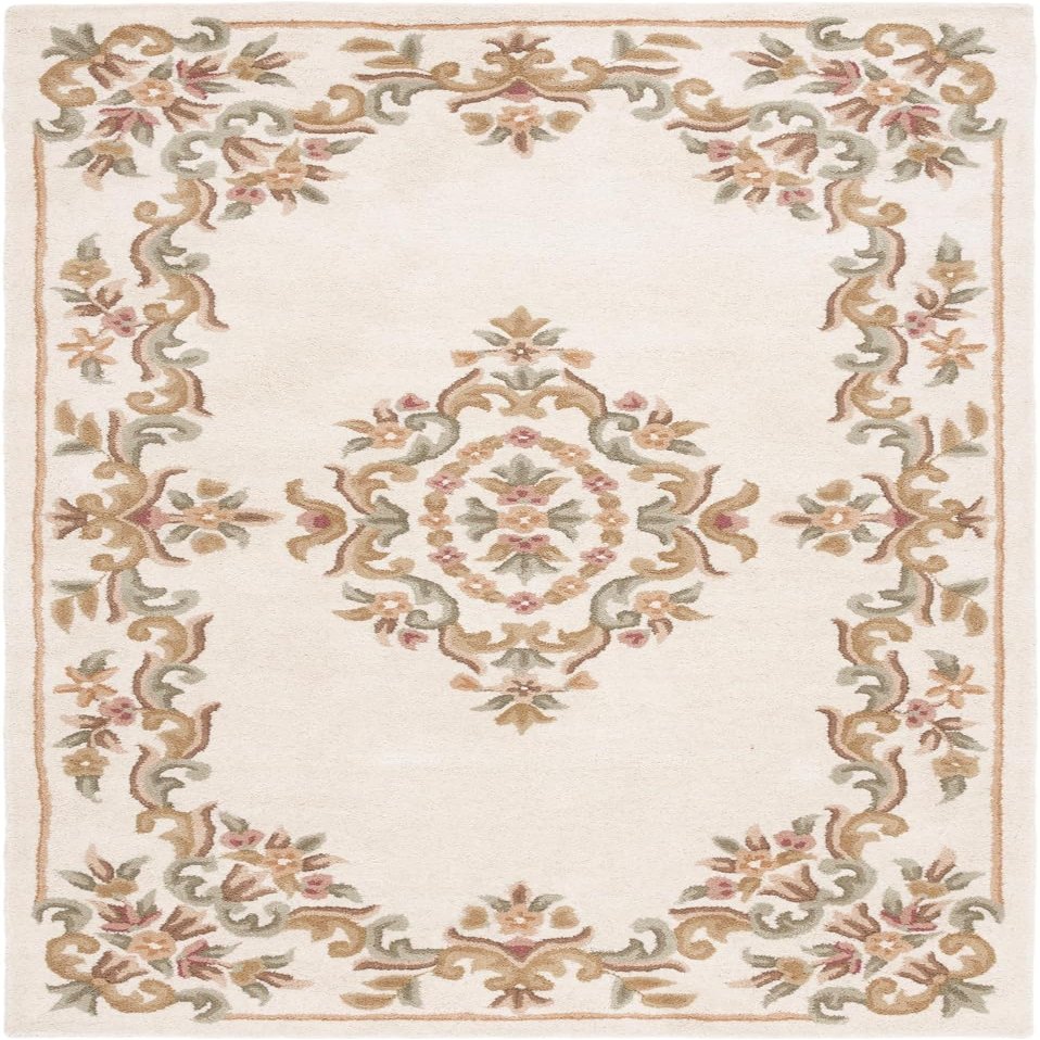 AVYAY RUGS Handmade Royal Aubusson Wool Area Rug, Pure Ivory, 4 x 6 FT