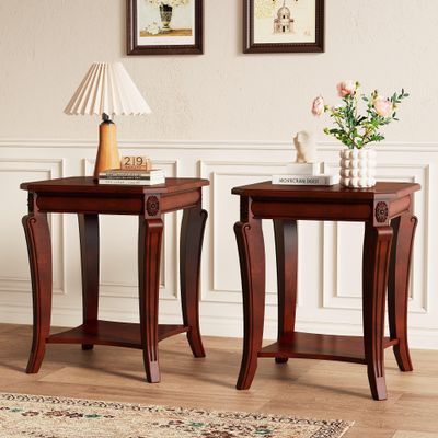 Set of 2 Wood Small End Table with Storage Shelf, 19.7"Dx23.8"H