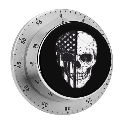 Am-erican Flag Skull Skeleton Kitchen Timer 60 Minute Wind Up Magnetic Timer for Cooking Baking