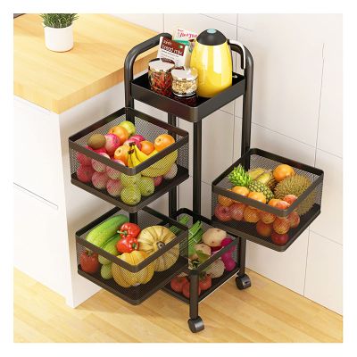 Yuidaaavzz 4-Tier Metal Storage Rack, Kitchen Islands Cart with Rotating Hollow Basket for Kitchen/Garage/Bathroom/Laundry, Rotating Storage Shelf(Size:4-Tier,Color:Square) (Square 4) (Square 4)