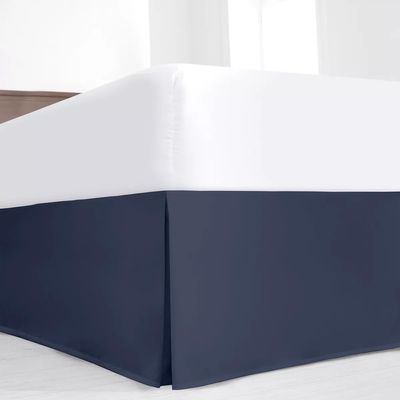 Luxury Cal King Bed Skirt 18 Inch Tailored Drop Soft Quadruple Pleated Ruffle 100% Supima Cotton 600TC Easy Fit Dust Ruffle Hotel Quality Navy Blue