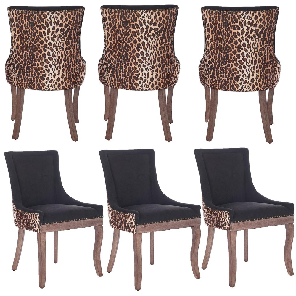 OIKIIWOO Rustic Dining Chairs Set of 6,Fabric Upholstered Side Chairs for Kitchen Dining Room,Living Room,Accent Dining Table Chair with Rustic Wood Legs and Nailhead Trim (Rustic Leopard, 6 PC)
