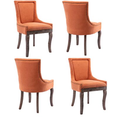 OIKIIWOO Rustic Dining Chairs Set of 4,Fabric Upholstered Side Chairs for Kitchen Dining Room,Living Room,Accent Dining Table Chair with Rustic Wood Legs and Nailhead Trim (Rustic Orange, 4 PC)