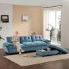 104 * 60" Modern Sectional Sofa with Movable Storage Ottoman, Chenille L-Shape Sofa with Multifunctional Armrest, Cup Holder, Side Storage Pockets, Unique Tufted Design, Soft Cushion (Light Blue-20F) view 1