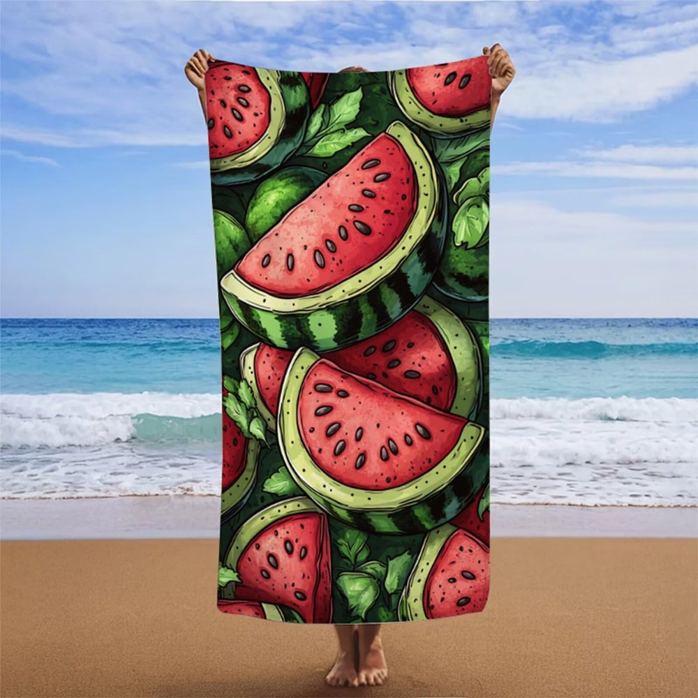 Microfiber Beach Towel 36x72in, Beach Blanket Absorbent Sandproof, Oversized Lightweight Outdoor Blanket, Vacation Camping Essentials, Microfiber Towels Oversized, for Travel Pool (Watermelon) A-6811