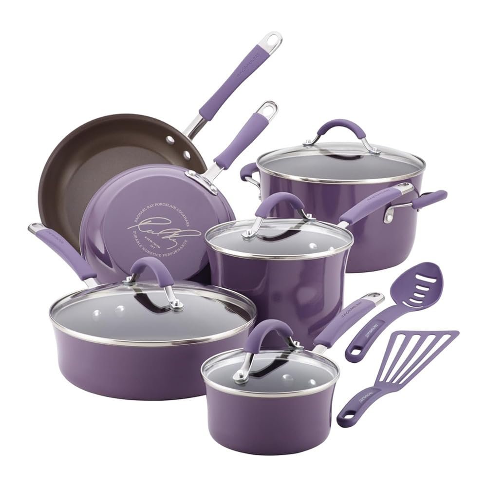 KUYBTU Nonstick Cookware Pots and Pans Set 12 Piece Lavender Purple,Lavender Purple,12 Pc-Lavender Purple-12 pc