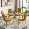 47.25inch Round Glass Dining Table Set for 6,7-Piece Modern Kitchen Table Set with Gold Metal Legs and 6 Soft Velvet Upholstered Chair for Kitchen Apartment view 2