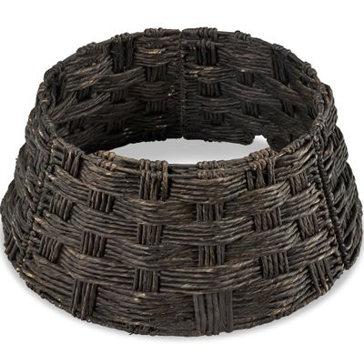 Best Choice Products 24in Christmas Tree Collar, Basket Woven Hyacinth 3-Piece Holiday Rattan Tree Skirt Accessory for Home w/Cord Cut-Out - Espresso