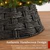 Best Choice Products 24in Christmas Tree Collar, Basket Woven Hyacinth 3-Piece Holiday Rattan Tree Skirt Accessory for Home w/Cord Cut-Out - Espresso view 3