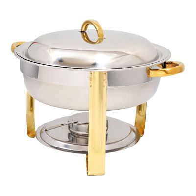 BWPURWDFH 201 Stainless Steel Chafing Dish Buffet Warmer Set, 3.5L Round Chafer Dish Gold Food Warming Container with Lid and Fuel Holder for Catering Wedding Party (4)