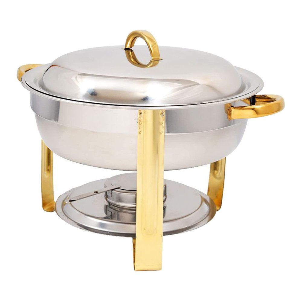 BWPURWDFH 201 Stainless Steel Chafing Dish Buffet Warmer Set, 3.5L Round Chafer Dish Gold Food Warming Container with Lid and Fuel Holder for Catering Wedding Party (4)