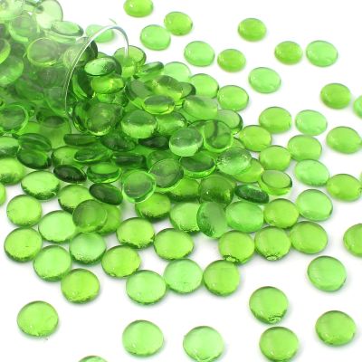 Vnezakl 2.17 LB Green Flat Glass Beads Marbles 0.65-0.75 Inch Smooth Stone Pebbles for Aquarium Fish Tank Rocks Vase Fillers Floral DIY Craft Gems Home Decor
