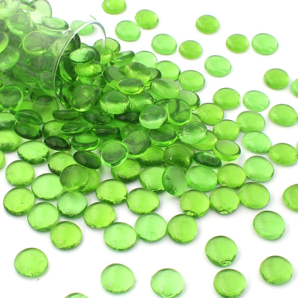 Vnezakl 2.17 LB Green Flat Glass Beads Marbles 0.65-0.75 Inch Smooth Stone Pebbles for Aquarium Fish Tank Rocks Vase Fillers Floral DIY Craft Gems Home Decor