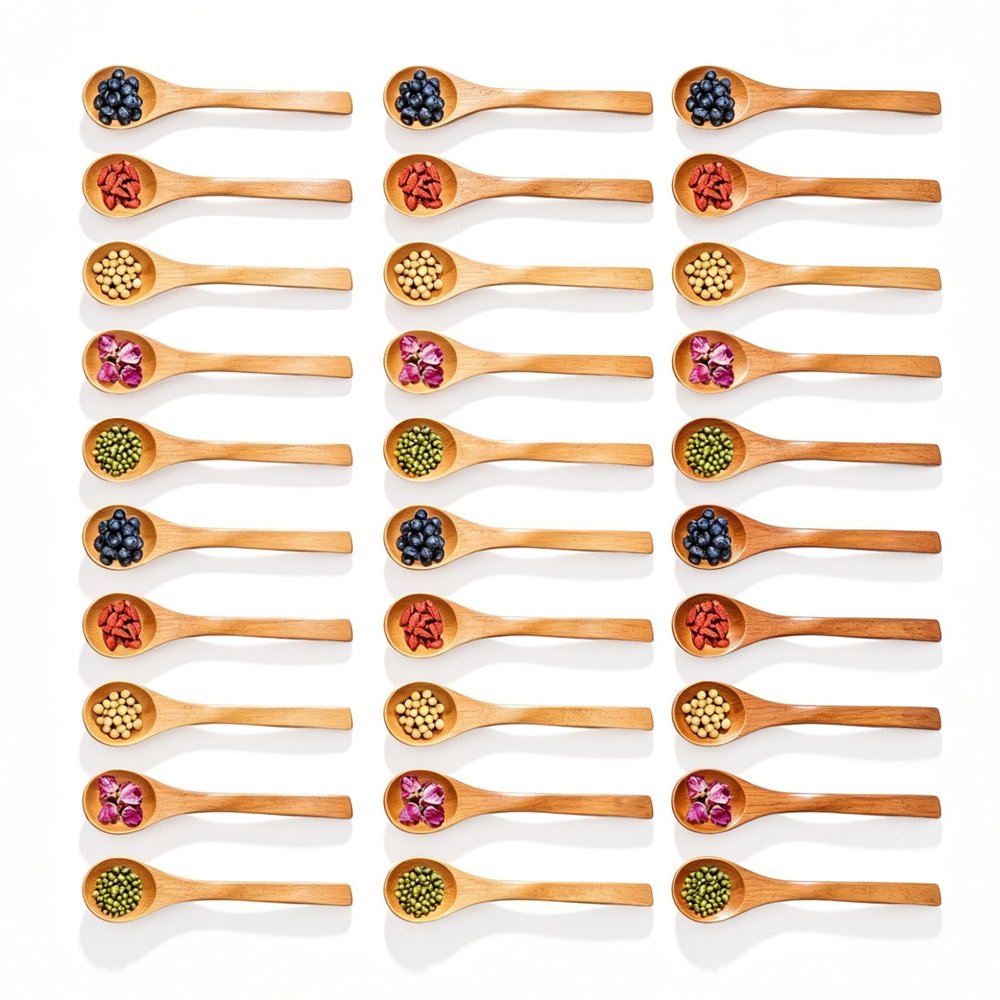 30PCS Small Wooden Spoons, Small Soup Spoons Wood Tasting Spoons Wooden Honey Teaspoon with Short Handle for Kitchen Use