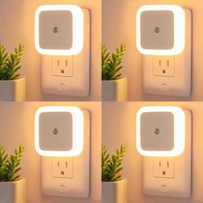 Night Lights Plug into Wall - 4-Pack Dusk to Dawn Sensor Plug in LED Nightlight 3000K Soft White Lighting, Auto-On/Off Lamp for Kids Adults Home Living Room Kitchen Bedroom Bathroom Toilet Hallway