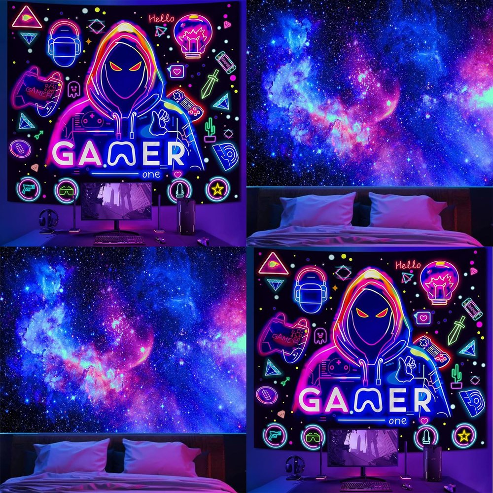 Apdidl Blacklight Gaming Wall Tapestry for Bedroom, Blacklight Gaming Wall Tapestry for Bedroom