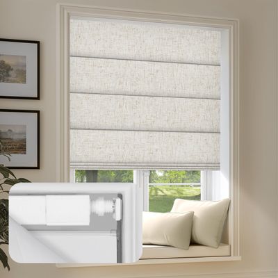 Sulugood No Drill No Tools Blackout Roman Shades Easy to Install for Indoor Windows Cordless Roman Blinds Thermal Insulated Noise Reduction,Room Darkening,Blackout-Linen Beige,53" W x 64" H