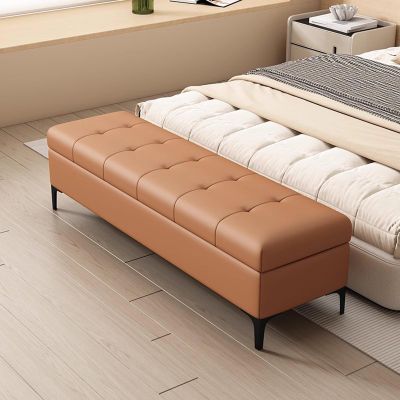 End of Bed Storage Bench Ottoman Foot Rest with Legs Leather Upholstered Shoe Bench with Button-Tufted for Living Room, Bedroom, Entryway