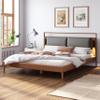 SOFTSEA Queen Size Upholstered Bed with Grey Pillow Headboard & 2 Reading Lights, Faux Leather Platform Bed Frame with Wood Slats Support, No Box Spring Needed, Brown view 2