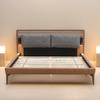 SOFTSEA Queen Size Upholstered Bed with Grey Pillow Headboard & 2 Reading Lights, Faux Leather Platform Bed Frame with Wood Slats Support, No Box Spring Needed, Brown view 4