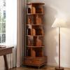 360-Degree Corner Spinning Bookshelf Tower, 6 Tier Floor Small Corner Bookcase Standing Rotating Bookshelf with Drawers&Wheels for Small Space,Wood Narrow Organizer for Bedroom (Walnut Brown, 6 Tier) view 1
