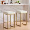 24KF Contemporary Counter Height Bar Stool Set of 2 for Kitchen Island, 26" H Teddy Fabric Padded Gold Barstool Bar Chair,5066-Teddy Cream view 1