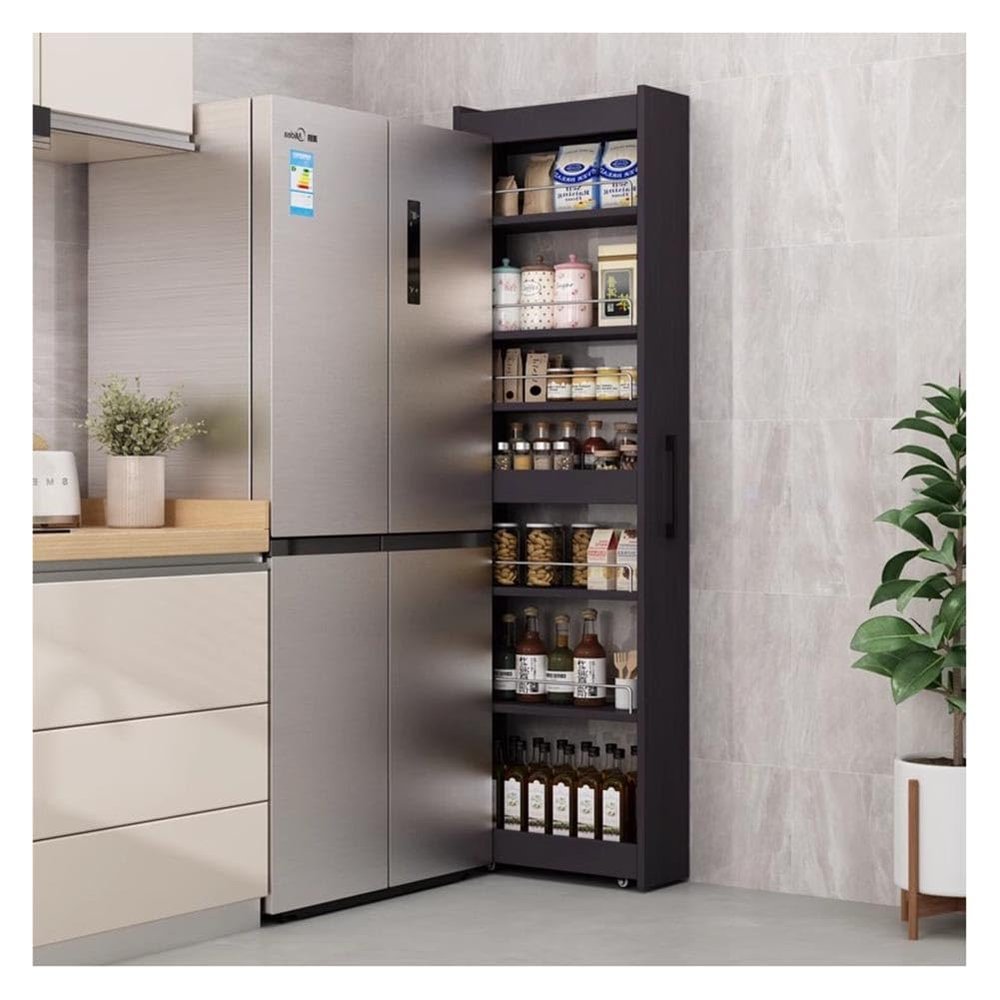 Etlegor Slim Storage Cart, 7-Tier Kitchen Rolling Spice Cart, Next to Fridge Slim 7 Tier Freestanding Shelves, Narrow Storage Cabinet with Wheels for Home Kitchen Closet Pantry(Black,20x45x184cm)