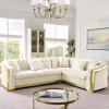 106" Oversize Button Tufted Chesterfield Sectional Sofa Set, Velvet L-Shaped Luxury Couches for Living Room with Gold Stainless Steel Decor & 5 Pillows, 5 Seater Mid-Century Couch, Right Chaise Beige view 1
